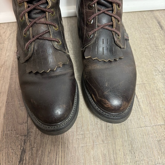Justin Work Boots Brown Leather 760 Lace Up Size 8 Made in USA Round Toe - Picture 3 of 12